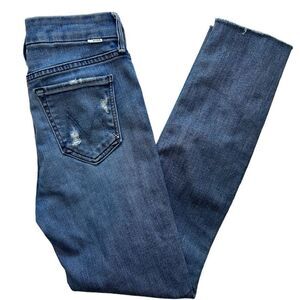 Mother The Looker Crop‎ In Graffiti Girl Wash Slim Leg with Distressing Size 24